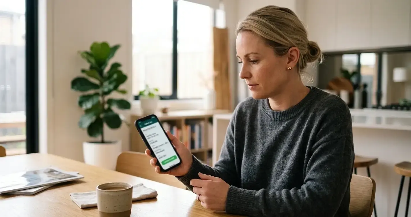 Australian player using mobile phone to deposit ten dollars at online casino via instant bank transfer