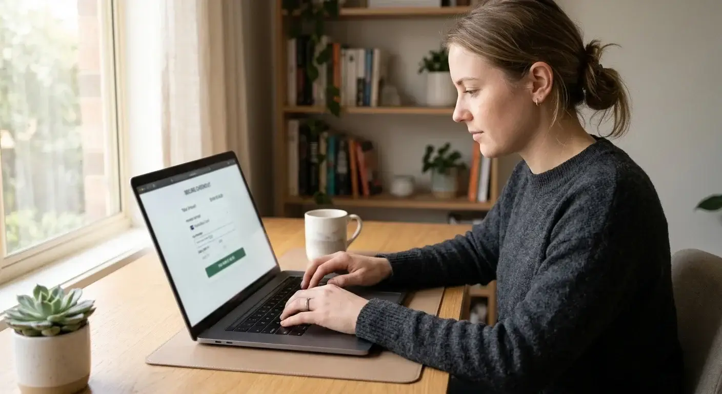 Person at laptop entering payment card details into online casino cashier form