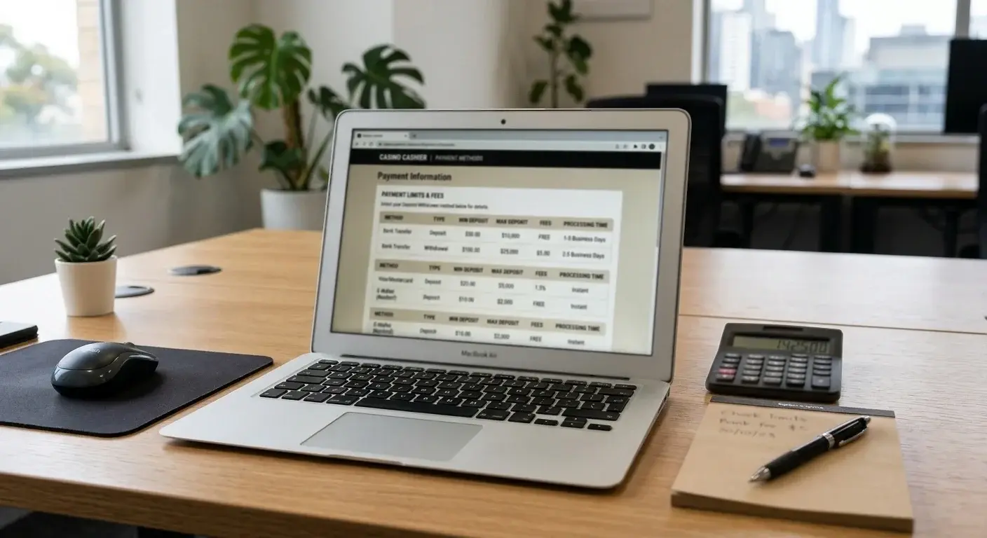 Casino cashier screen showing Apple Pay deposit limits and zero fees