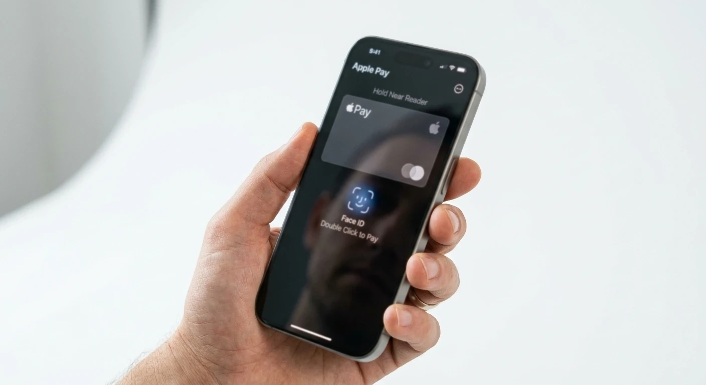 iPhone showing Apple Pay authentication with Face ID at casino cashier