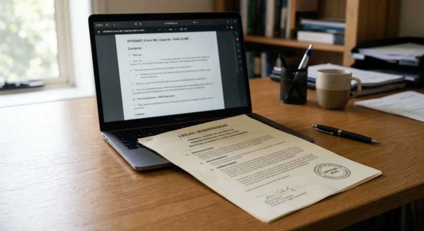 Framed regulatory framework diagram beside an open statute book on a solid oak desk