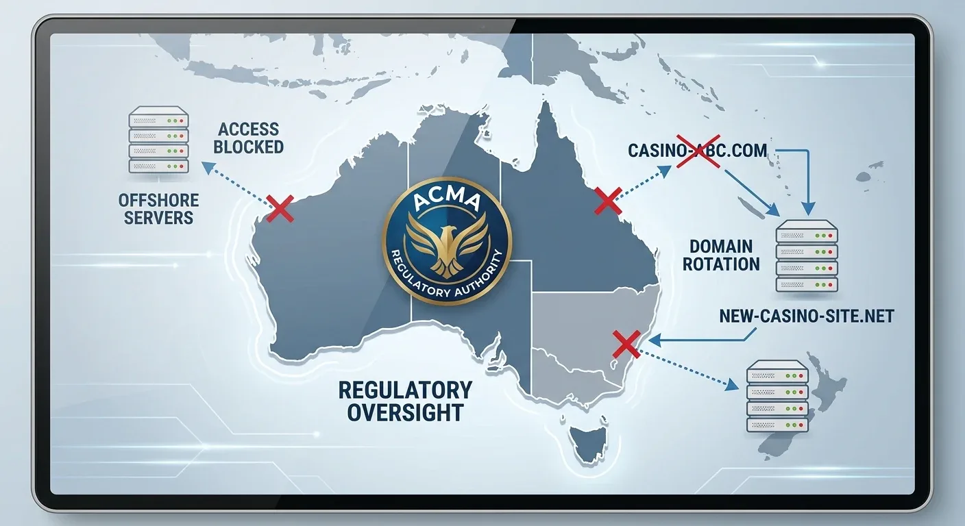 Australian regulatory map showing offshore casino landscape and IGA restrictions