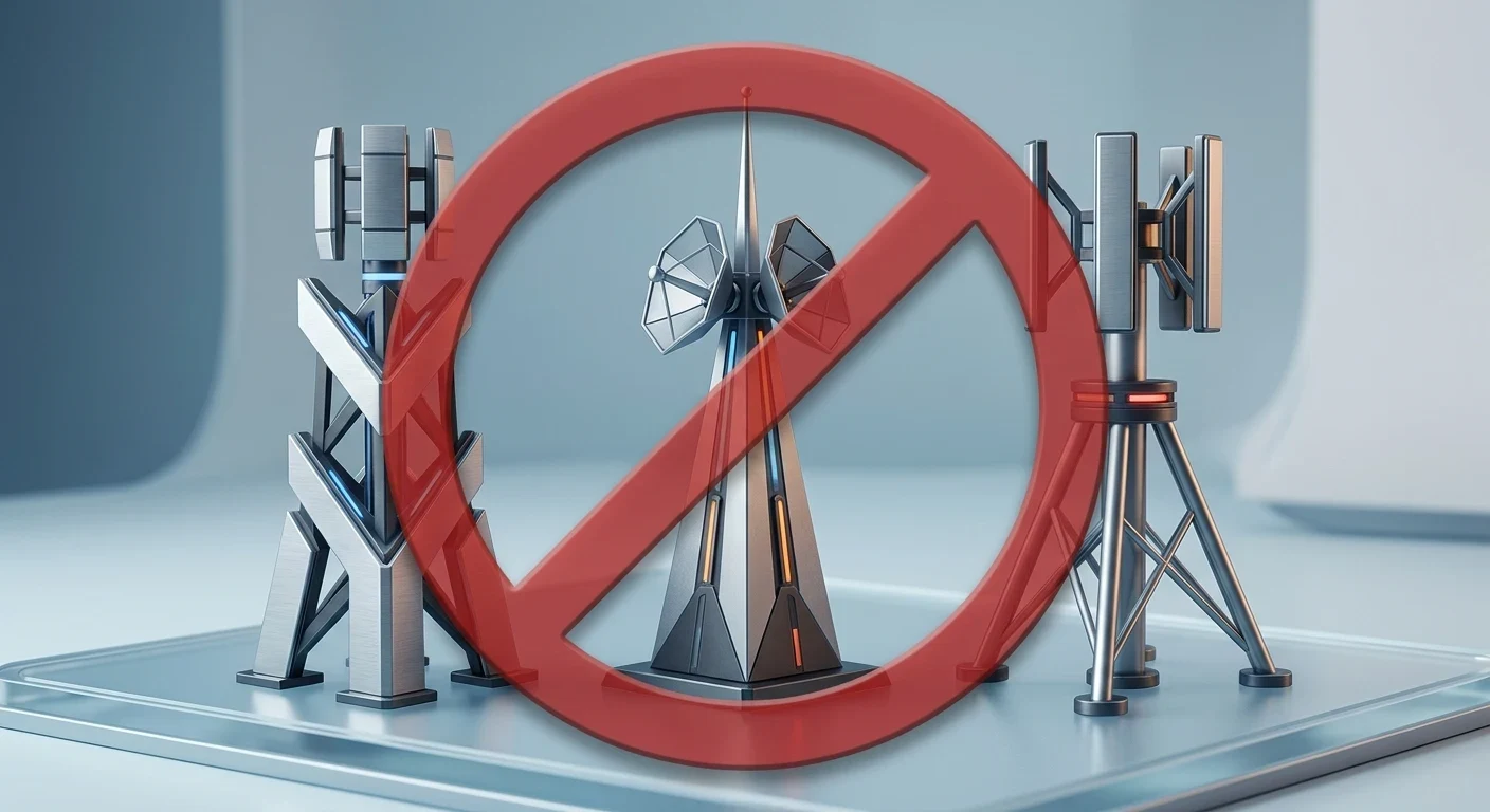 Three Australian mobile carrier logos Telstra Optus Vodafone with blocked symbol