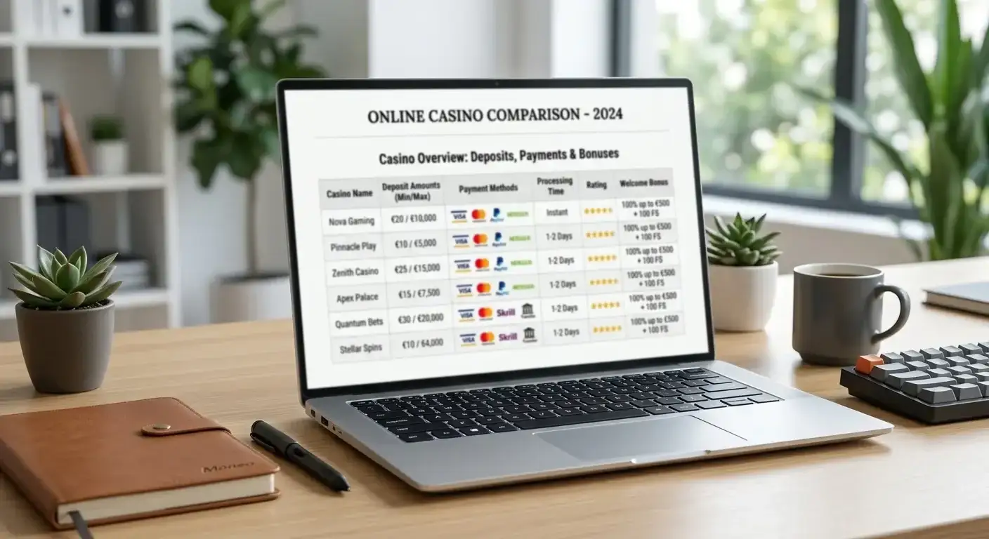 Comparison table showing nine offshore casinos with minimum deposit amounts and payment methods