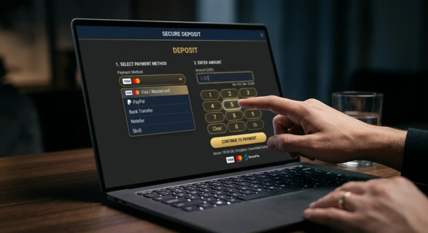 Casino deposit cashier interface showing payment method selection screen
