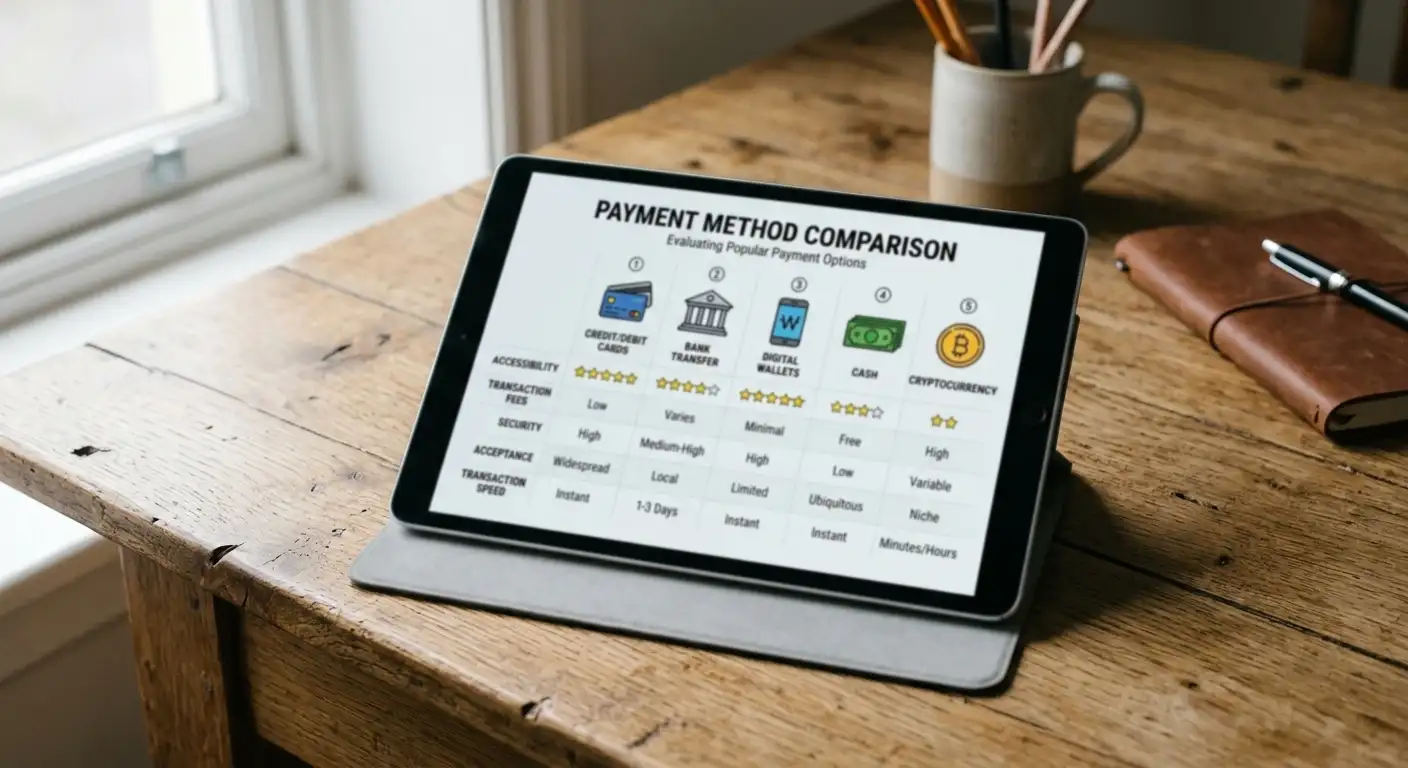 Comparison chart showing payment method speeds and features