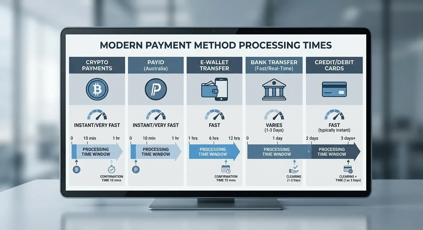 Payment method speed comparison table with processing times