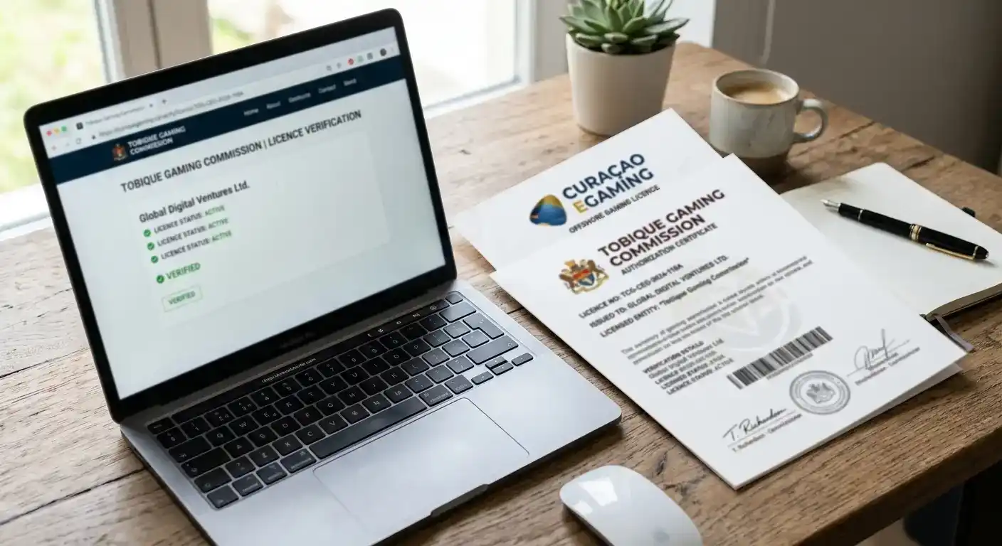 Offshore casino licence document showing Curaçao and Tobique Gaming Commission verification
