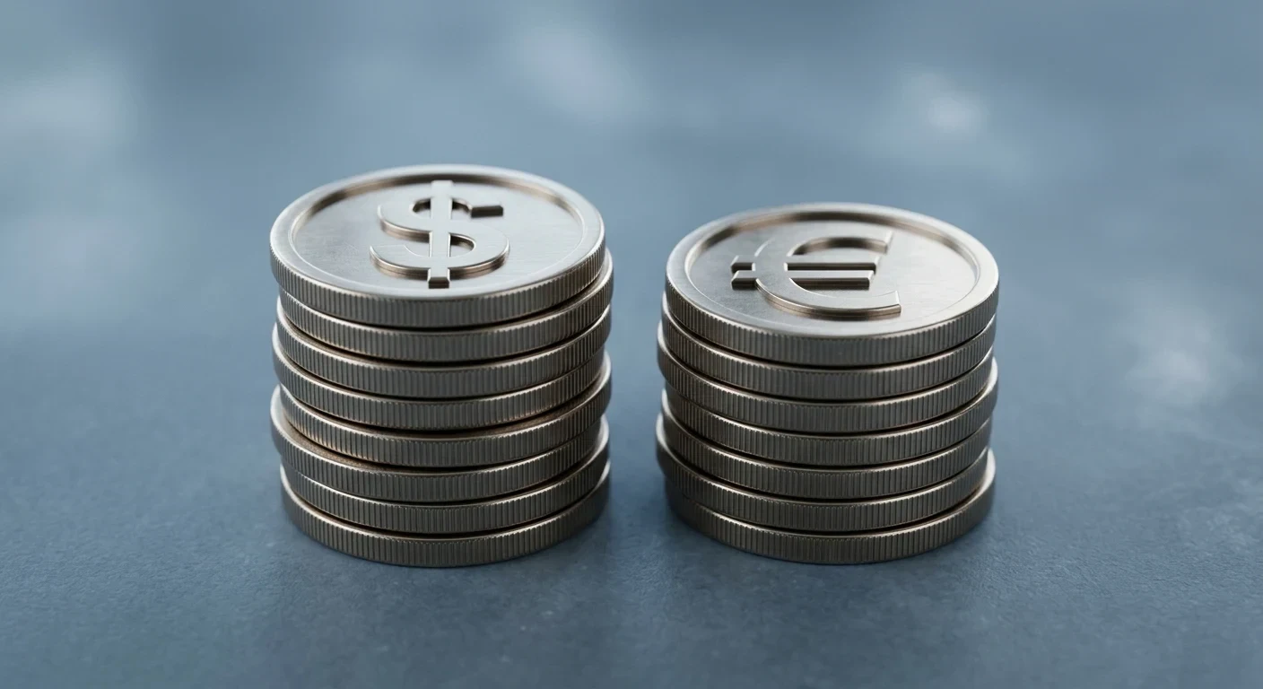 Generic coin stacks representing currency exchange between AUD and USD