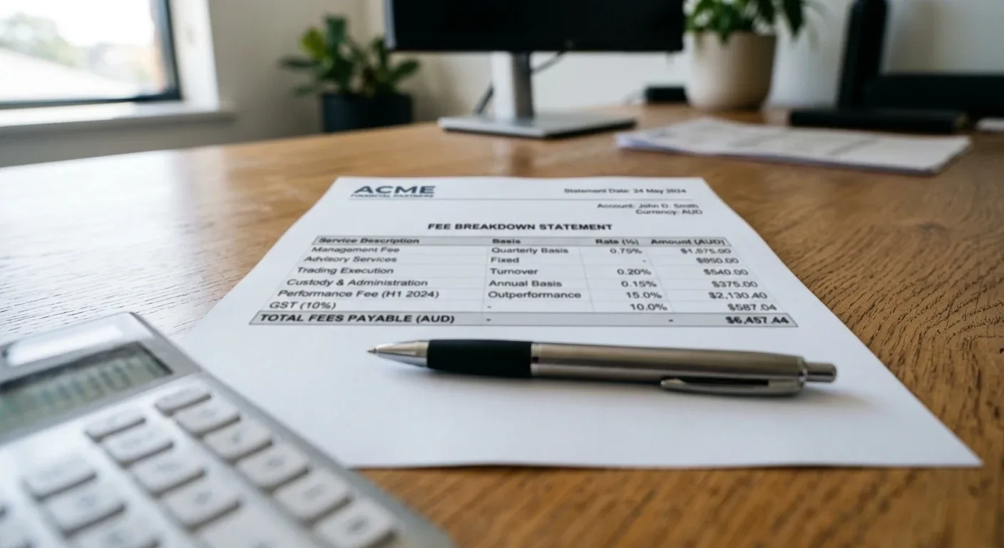 Fee breakdown document showing e-wallet costs