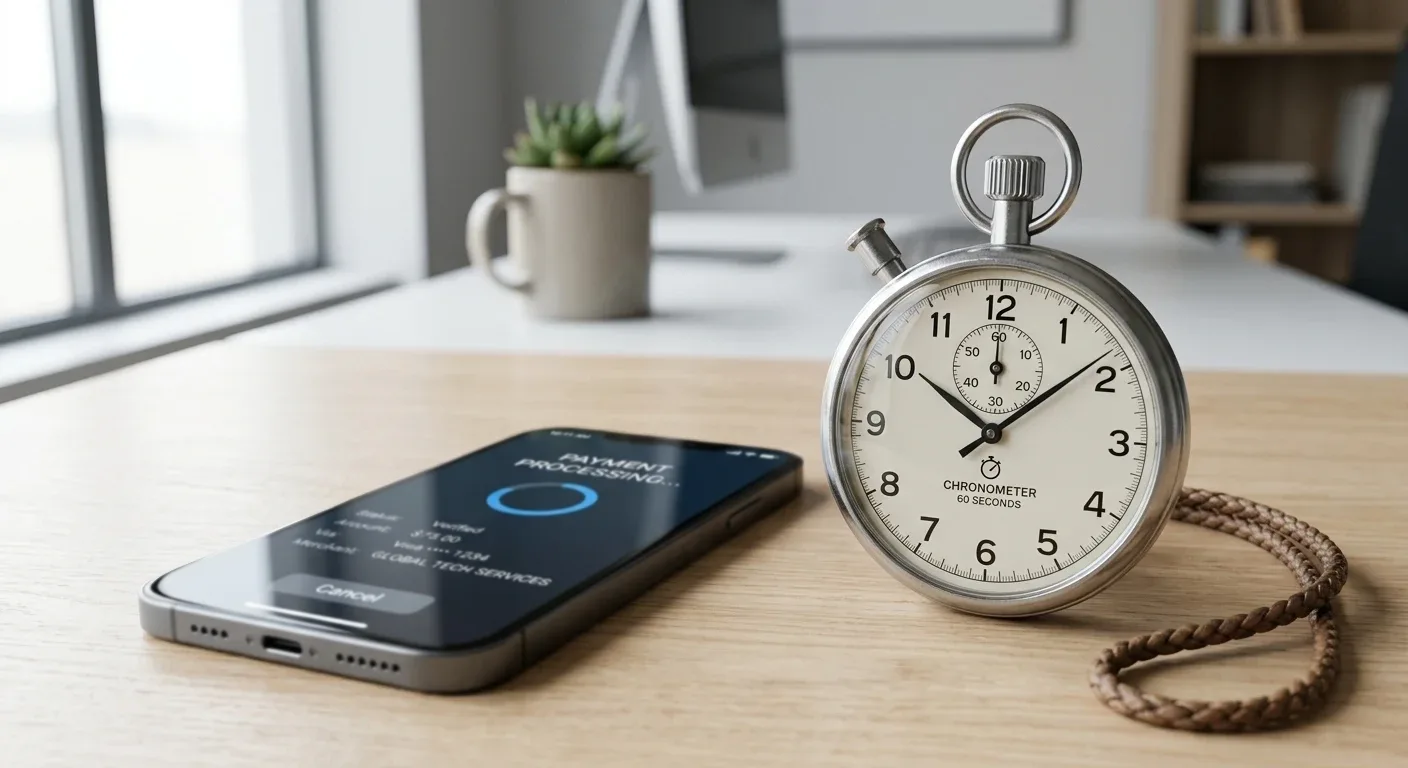 Stopwatch showing withdrawal processing time comparison