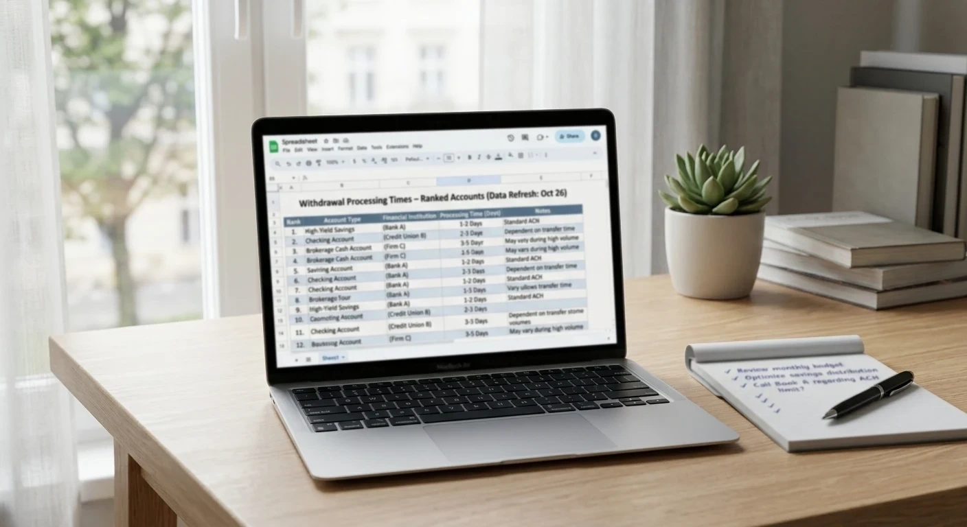 Ranked list of fastest payout casinos with withdrawal timing data displayed on laptop screen