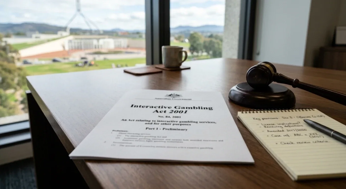 Interactive Gambling Act document on desk with legal notes