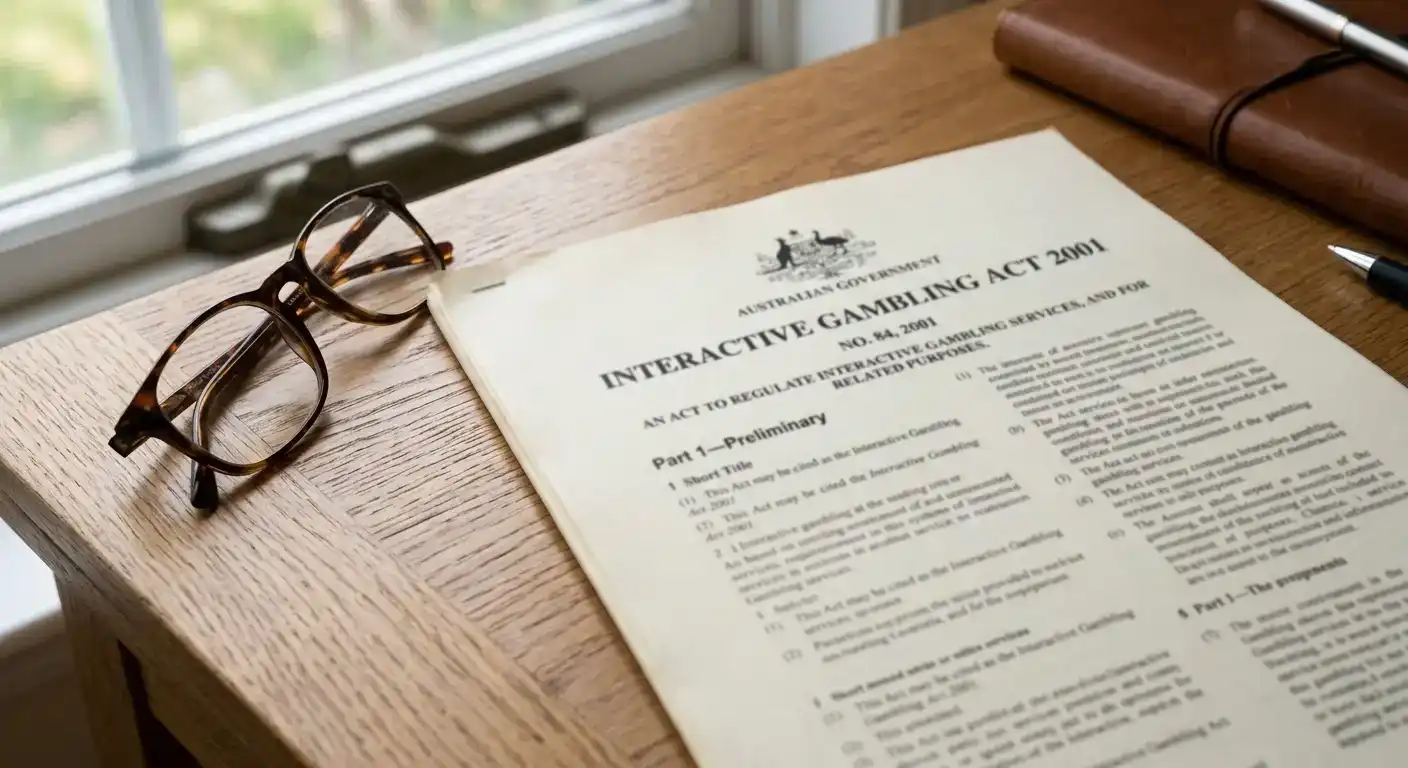 Legal document showing Australian Interactive Gambling Act text with official government seal