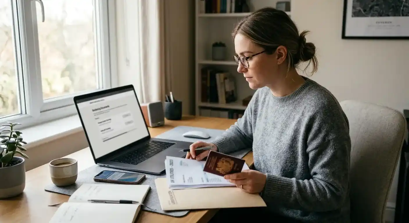 Person reviewing KYC verification documents and casino withdrawal requirements on desk