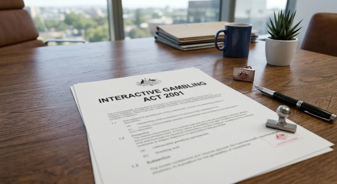 Official document showing Interactive Gambling Act heading on desk
