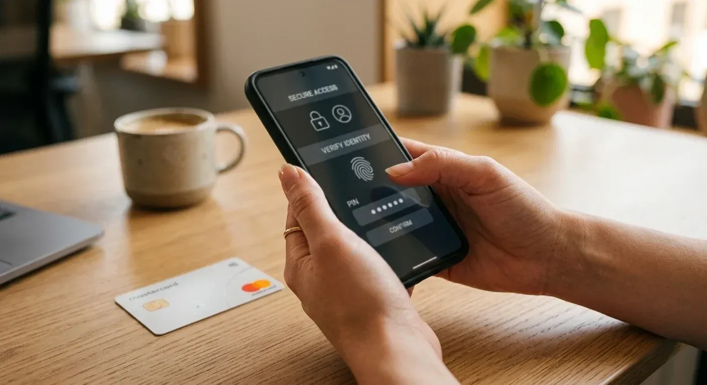 Person completing secure Mastercard deposit on mobile banking app