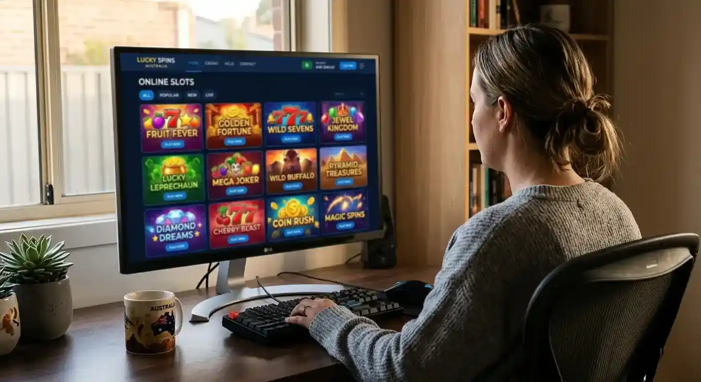 Online casino game lobby showing multiple provider logos and pokies selection
