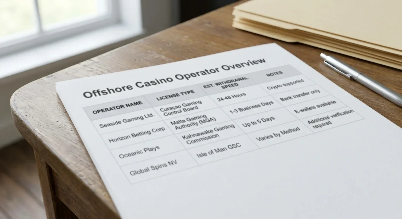Printed operator directory annotated in pen where Neosurf appears as an accepted deposit method