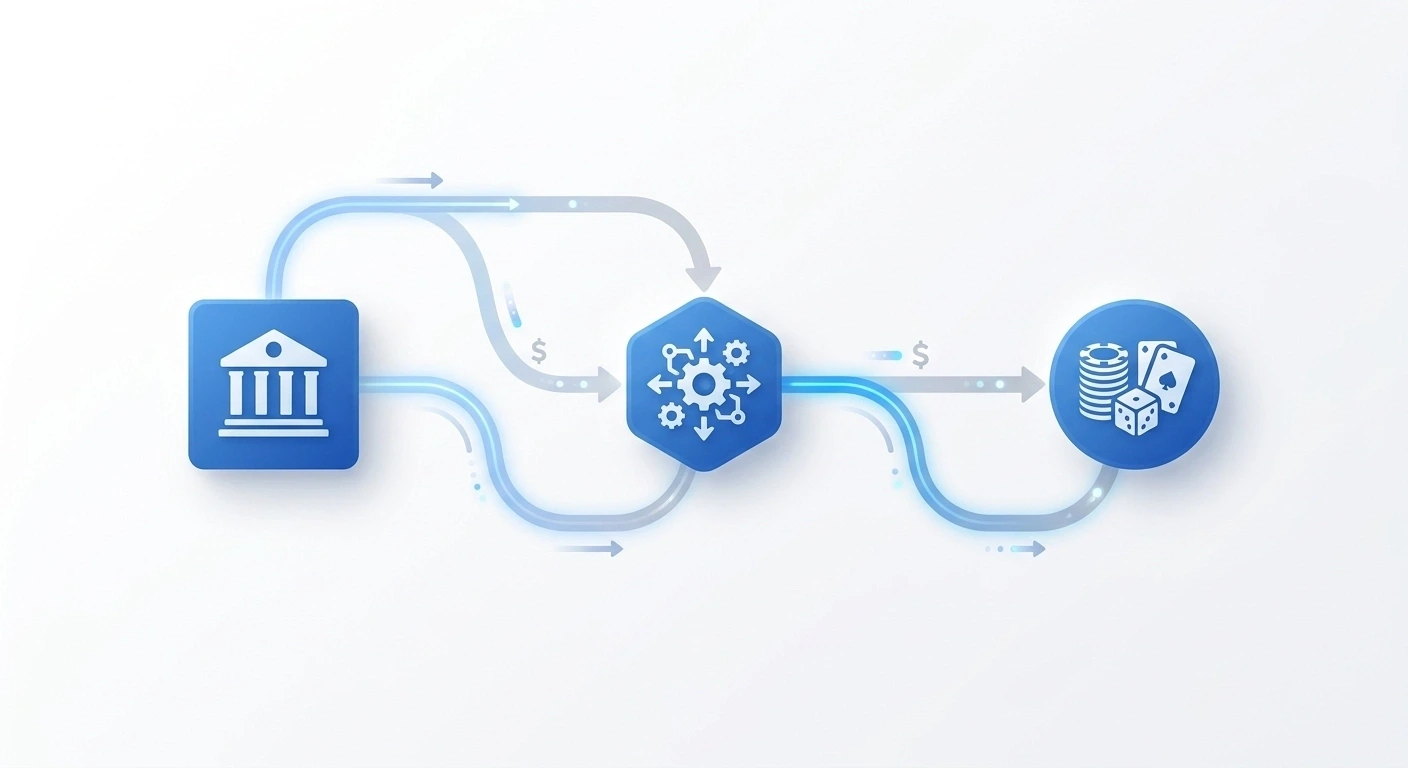Digital payment flow diagram showing intermediary processor routing