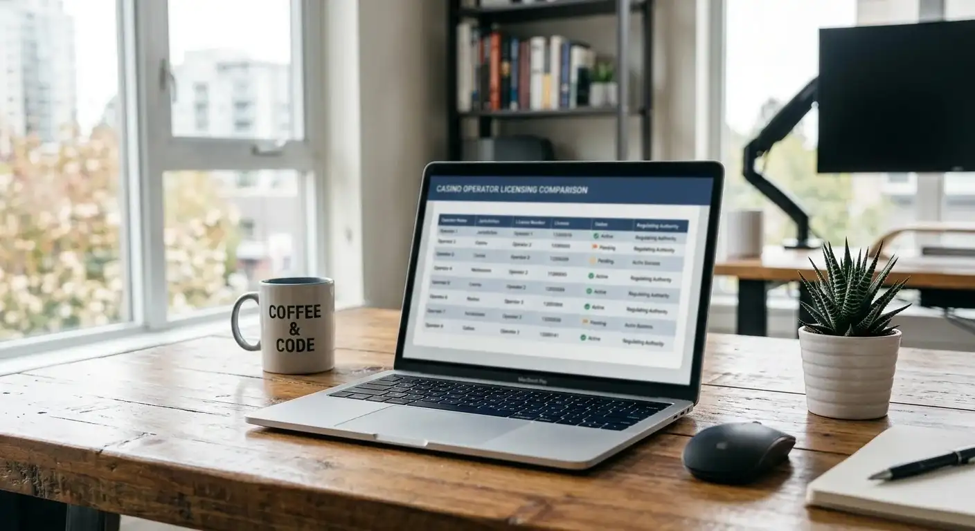 Comparison table of offshore casino licenses displayed on laptop screen