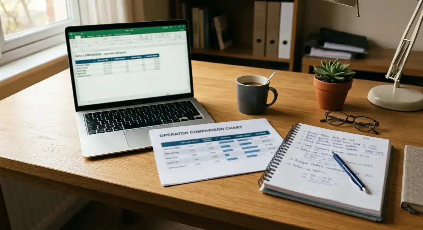 Spreadsheet on a laptop screen ranking cashier verification thresholds and payout medians per site