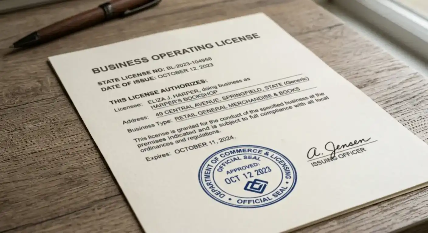 Curaçao license document stamped with official seal on neutral desk background