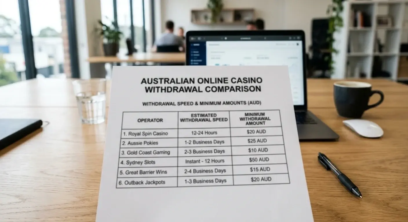 Comparison table showing offshore casino withdrawal speeds and minimum amounts