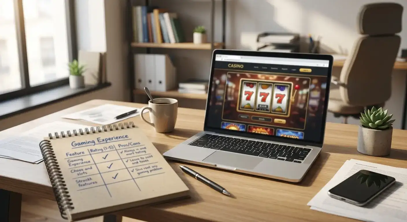 Desk with comparison documents showing offshore pokies operators and withdrawal methods
