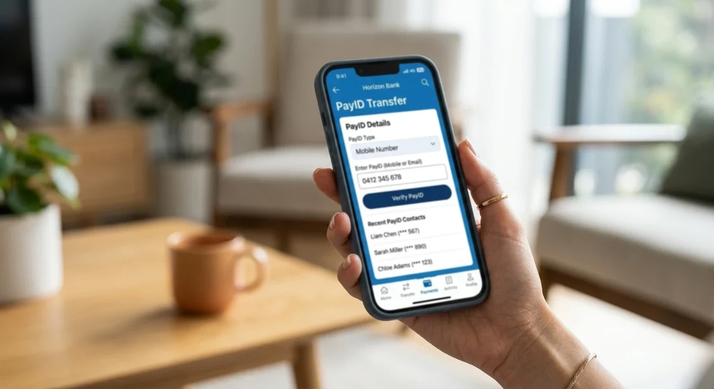 PayID mobile banking app showing instant casino deposit transaction