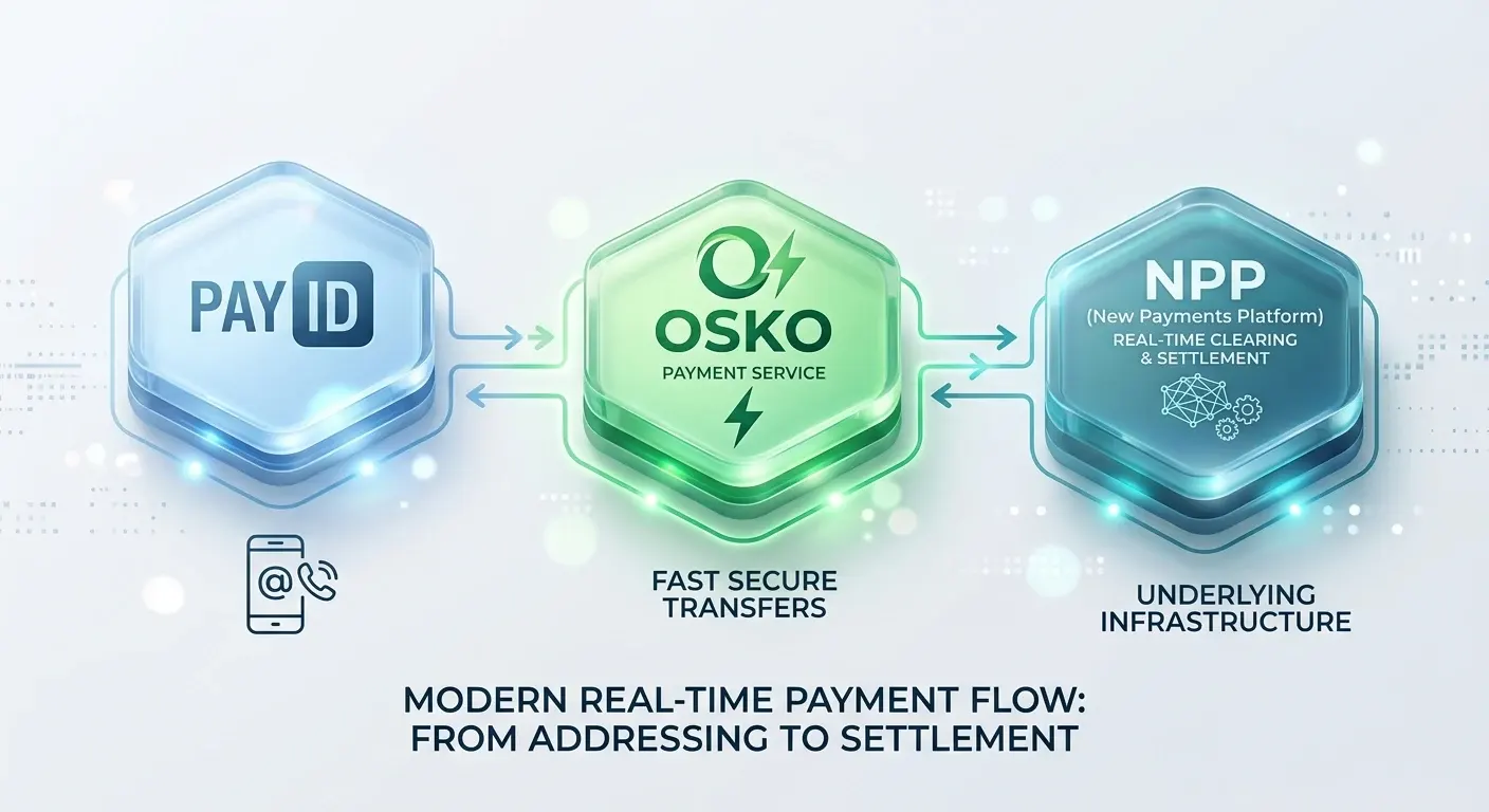 Diagram showing PayID Osko NPP payment infrastructure in Australia
