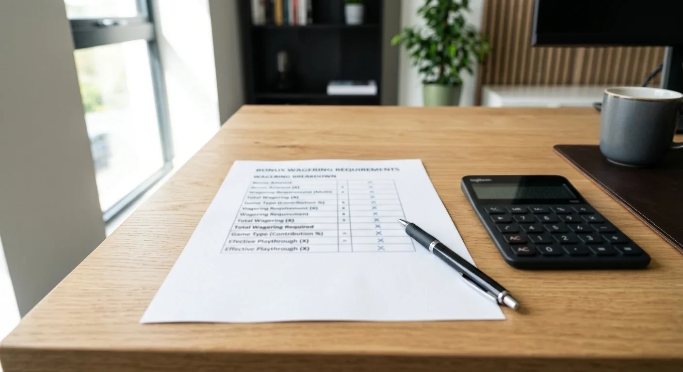Document showing casino bonus wagering calculation breakdown
