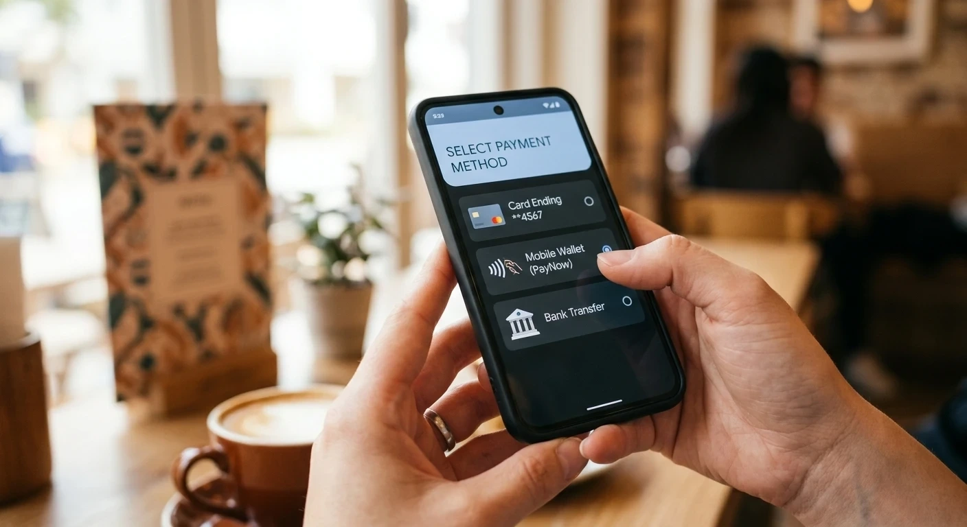 Mobile phone showing payment method selection screen for casino deposit