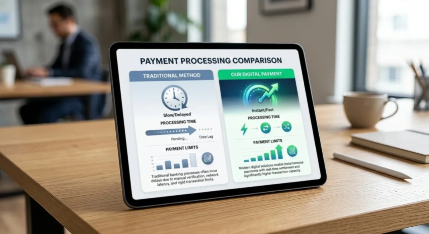 Side-by-side comparison of payment rail speed indicators and limits