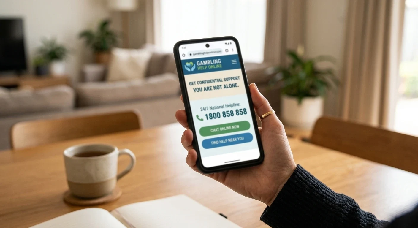 Gambling Help Online helpline 1800 858 858 on smartphone