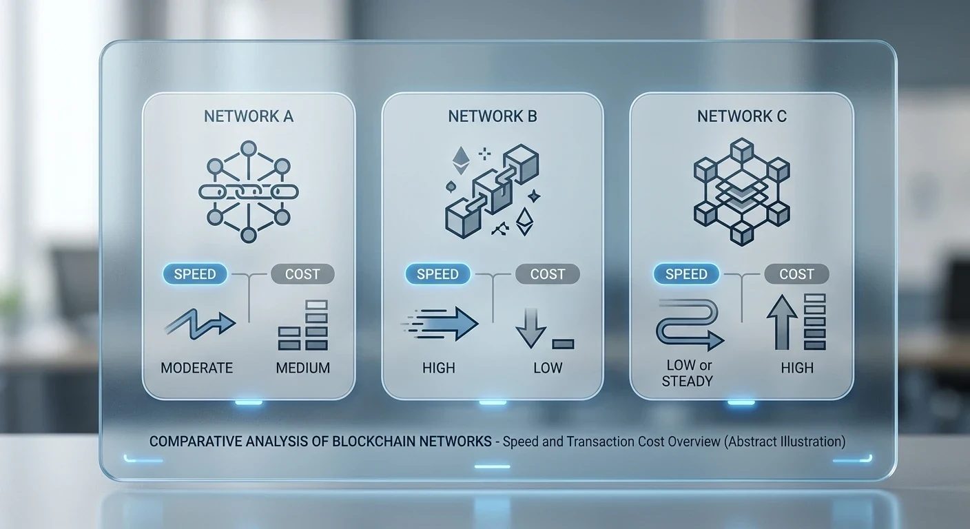Network comparison chart showing TRC-20, ERC-20, and BEP-20 transaction costs and speeds