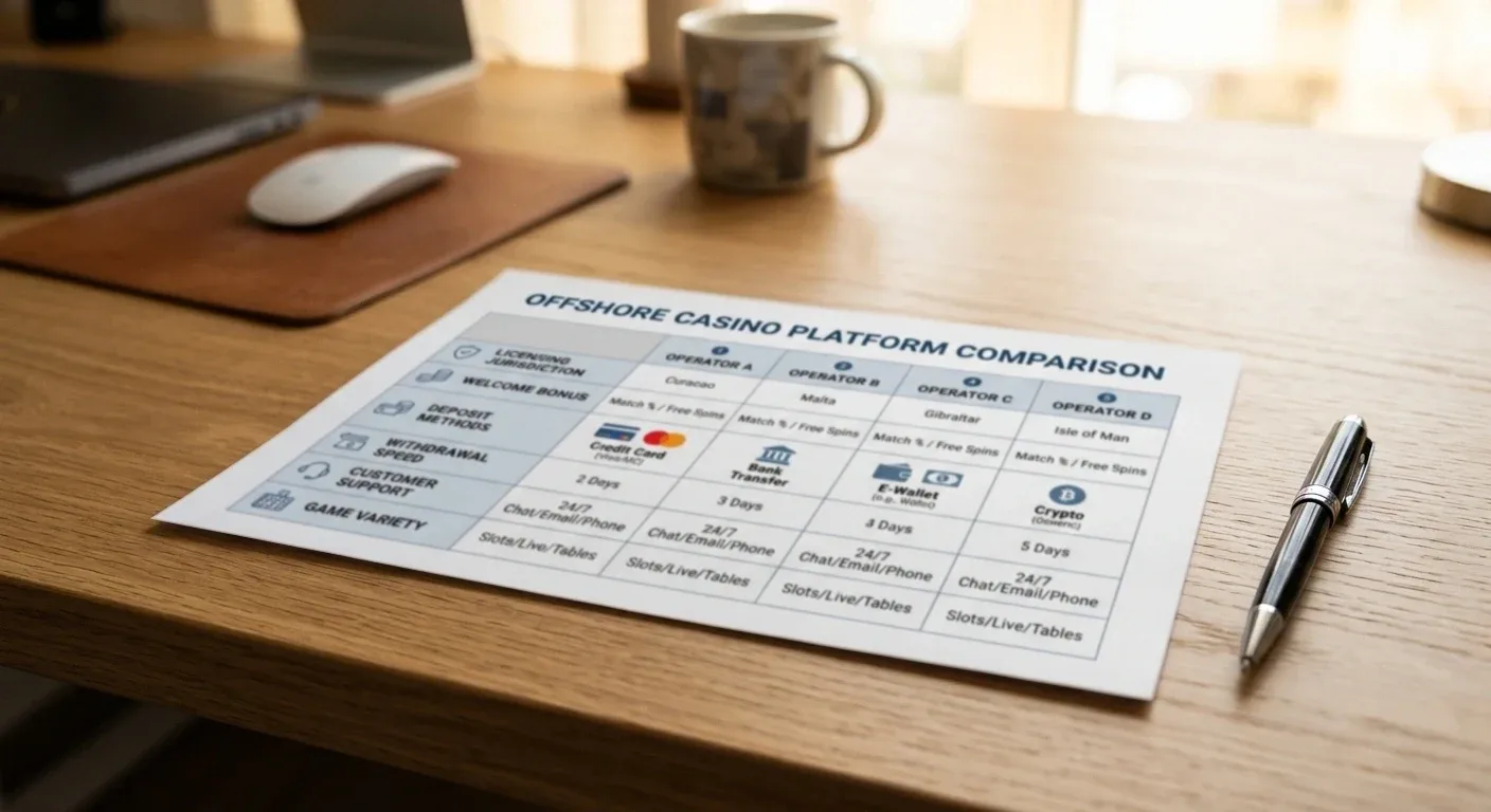 Comparison chart showing offshore casino Visa banking features