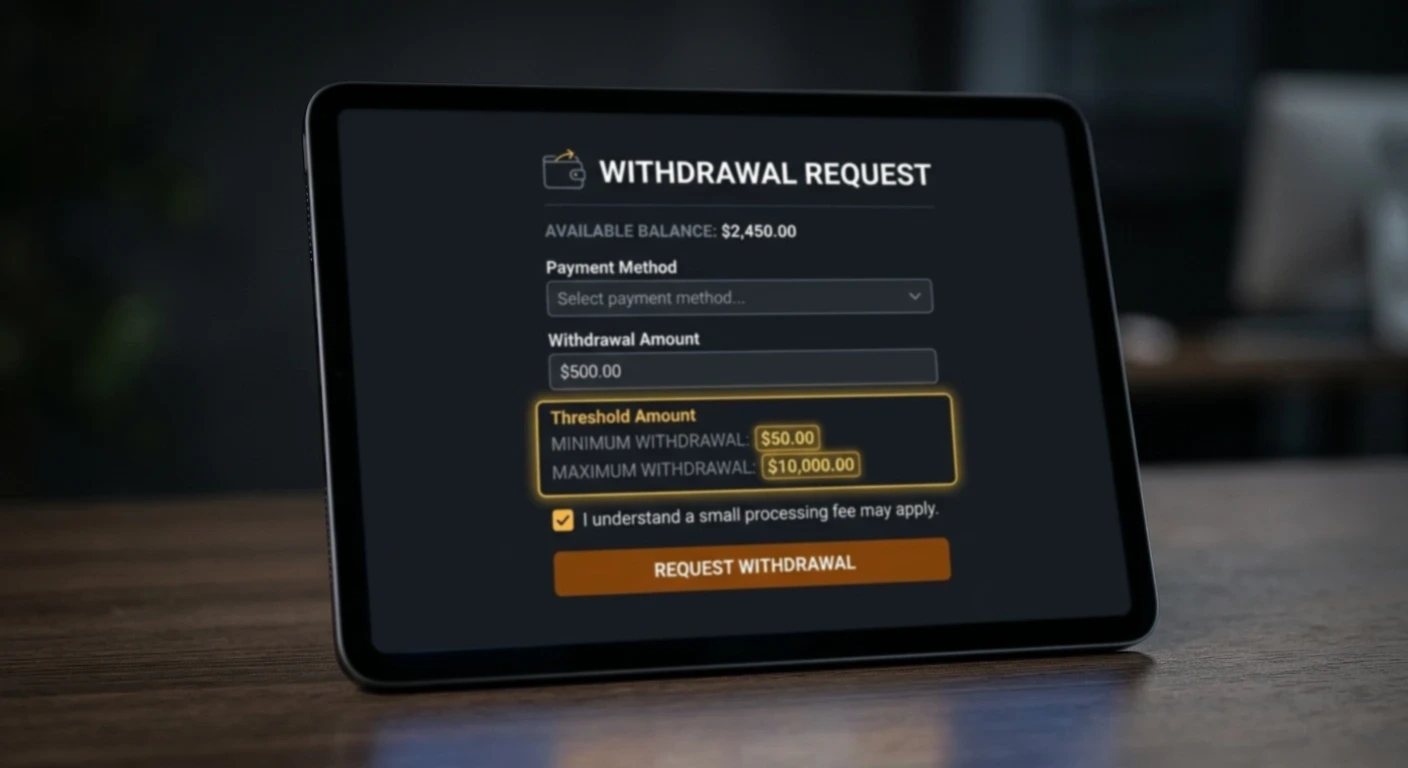 Document request screen showing KYC verification triggered at withdrawal threshold